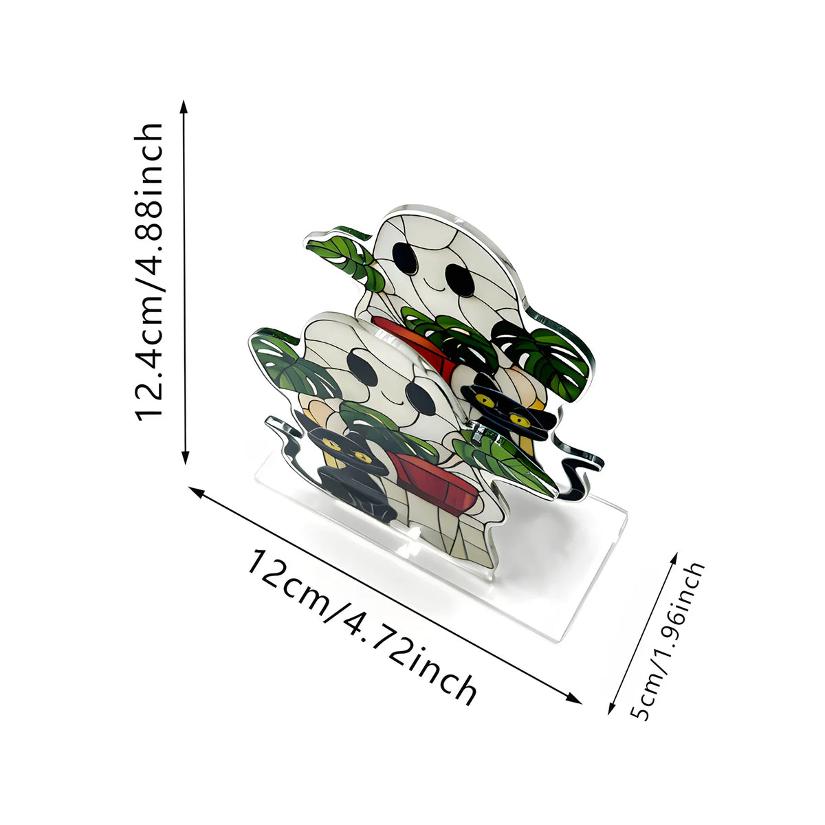 Pack of 6 Halloween Napkin Holder,s Printed Acrylic Ghost Design with Stained-Glass Look for Kitchen & Dining Table, 4 Designs, 4.7in