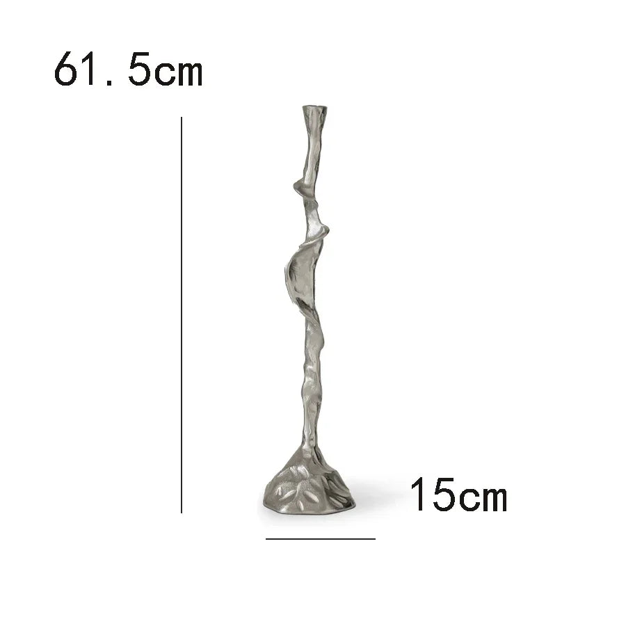 Aluminum Candle Holder, Sculptural Modern Candlestick, Silver, 21-24in