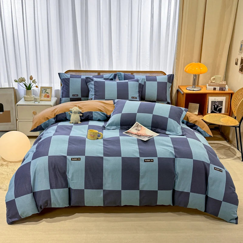 Retro Print Bedding Set of 4 with Duvet Cover, Flat Sheet & 2 Pillowcases, 100% Cotton, Brushed Finish, 23 Designs, 2 Sizes
