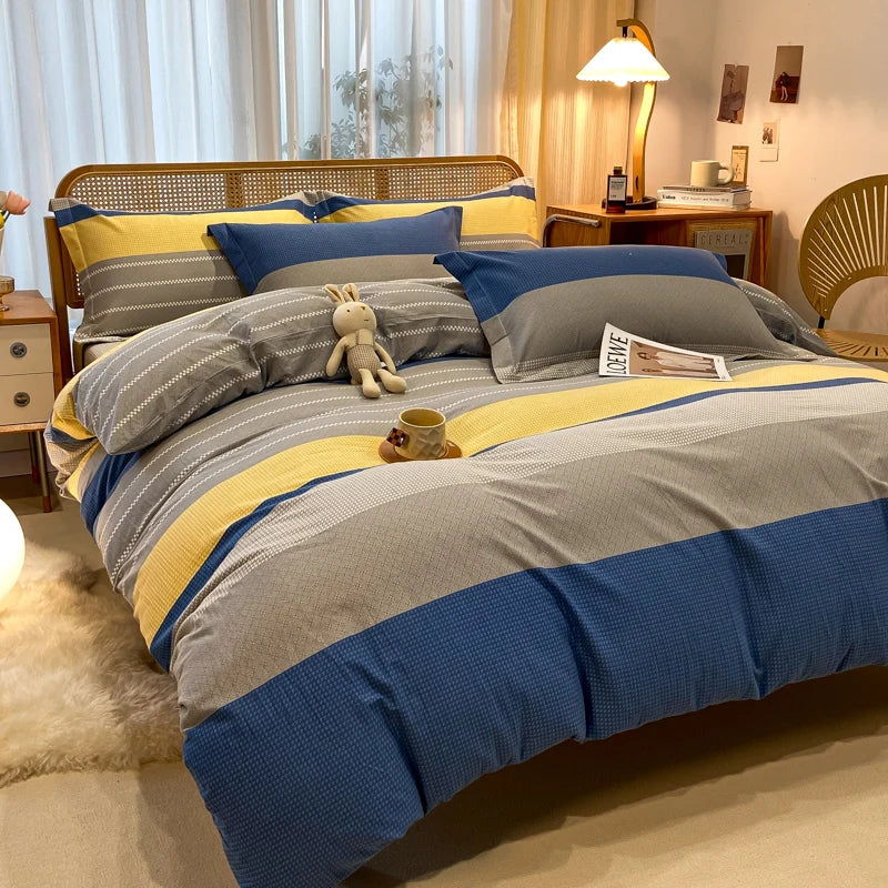 Retro Print Bedding Set of 4 with Duvet Cover, Flat Sheet & 2 Pillowcases, 100% Cotton, Brushed Finish, 23 Designs, 2 Sizes