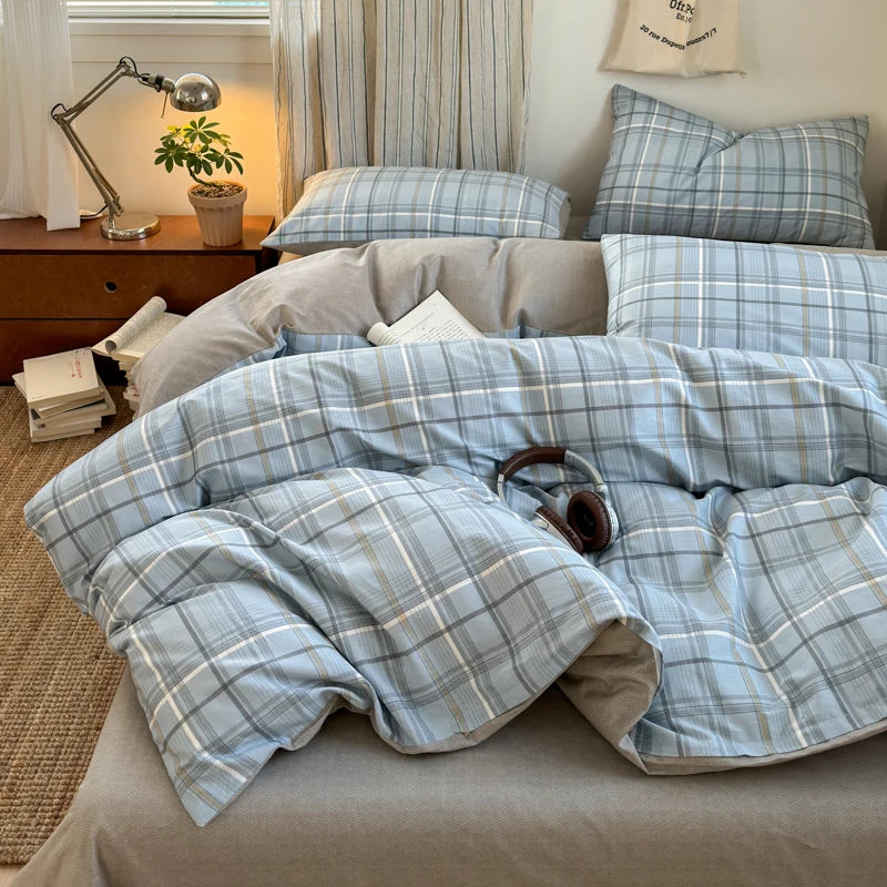 Checked & Plaid Duvet Cover Set with 2 Pillowcases, 100% Cotton Twill, 200 Thread Count, No Filling, 8 Designs, 4 Sizes
