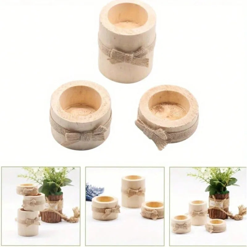 Pack of 9 Wooden Log Tealight Holders, Rustic Candle Holder Set for Fall Table & Mantel, Natural Bark or Jute Bow, Set of 3, 1-2.8in