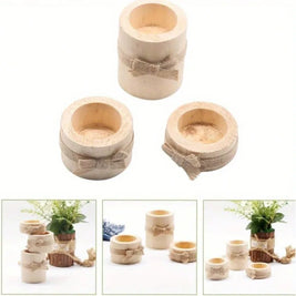 Pack of 9 Wooden Log Tealight Holders, Rustic Candle Holder Set for Fall Table & Mantel, Natural Bark or Jute Bow, Set of 3, 1-2.8in