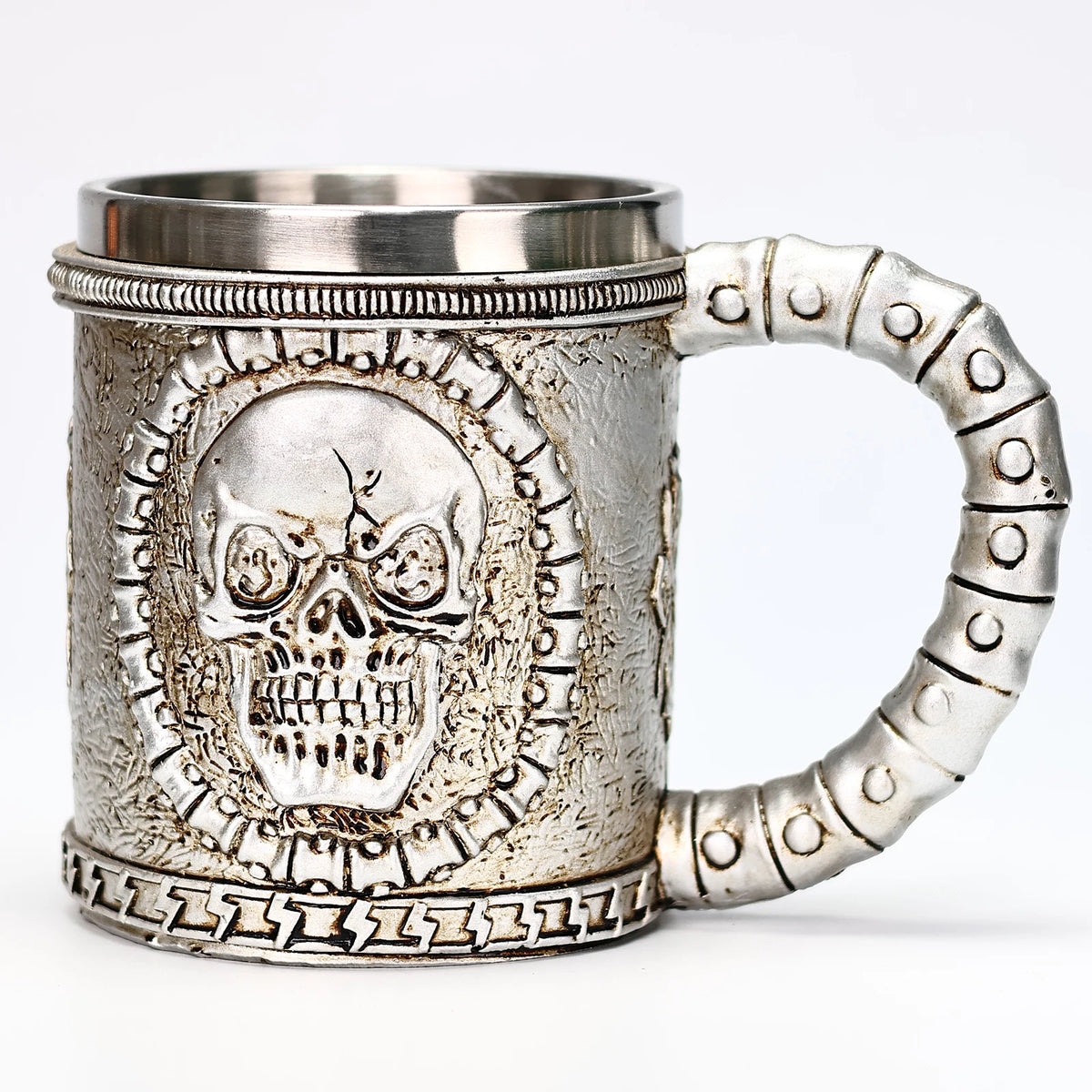 Pack of 3 Medieval Dragon Tankard, Resin Beer Stein with Stainless Steel Liner, Gothic Skull & Dragon Eye Mug, 4 Styles, 15oz, 5.5in