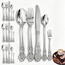 Vintage Baroque Flatware Set, 20-Piece Stainless Steel Cutlery for 4, Ornate Scroll Handles, Black, Gold, Silver & More