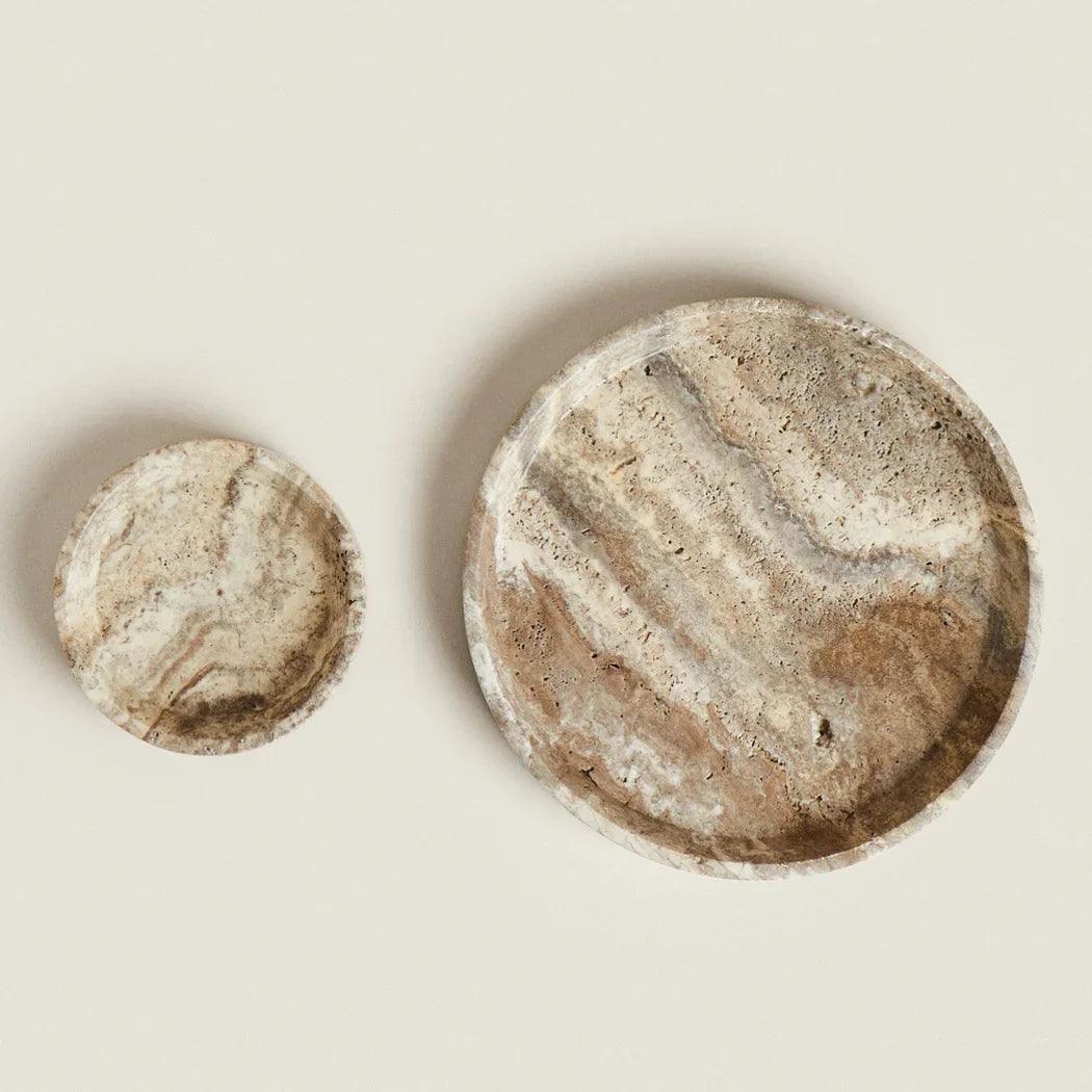 Travertine Round Tray, Stone Coffee Table Tray & Vanity Catchall, 7.9-9.8in