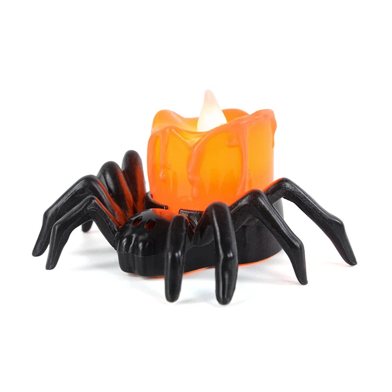 Spider LED Tealight Candles, Halloween Flameless Candles for Table & Haunted House Decor, Black Spider Base, Set of 10, 3.3in