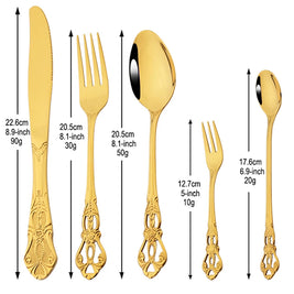 Vintage Baroque Flatware Set, 20-Piece Stainless Steel Cutlery for 4, Ornate Scroll Handles, Black, Gold, Silver & More