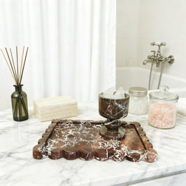Scalloped Ceramic Vanity Tray, Purple Marble Look Perfume Tray, 9.8-11.8in