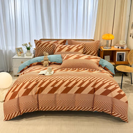 Retro Print Bedding Set of 4 with Duvet Cover, Flat Sheet & 2 Pillowcases, 100% Cotton, Brushed Finish, 23 Designs, 2 Sizes