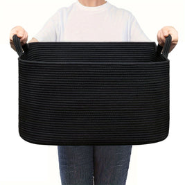 Large Woven Rope Storage Basket with Handles, Laundry, Blanket & Toy Basket, Halloween Candy Bin, 6 Colors, 19 x 13.4in