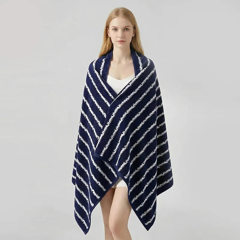Striped Cotton Bath Towel, Large Soft Absorbent Bath Sheet, Pure Cotton, 3 Colors, 28x55in