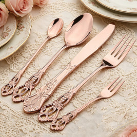 Vintage Baroque Flatware Set, 20-Piece Stainless Steel Cutlery for 4, Ornate Scroll Handles, Black, Gold, Silver & More
