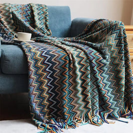 Hand Knitted Blanket with Tassels, Breathable Bohemian Sofa & Bed Throw, 100% Acrylic, 2 Sizes