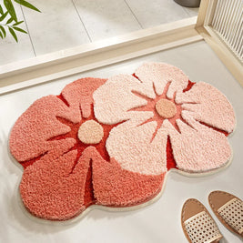 Flower Shaped Bath Mat with 3D Tufted Relief, Soft Absorbent Bathroom Rug, Machine Washable Non Slip, 4 Designs, 18x27in