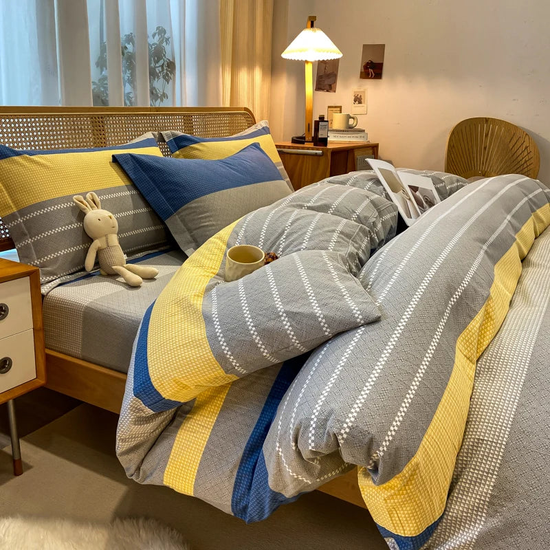 Retro Print Bedding Set of 4 with Duvet Cover, Flat Sheet & 2 Pillowcases, 100% Cotton, Brushed Finish, 23 Designs, 2 Sizes