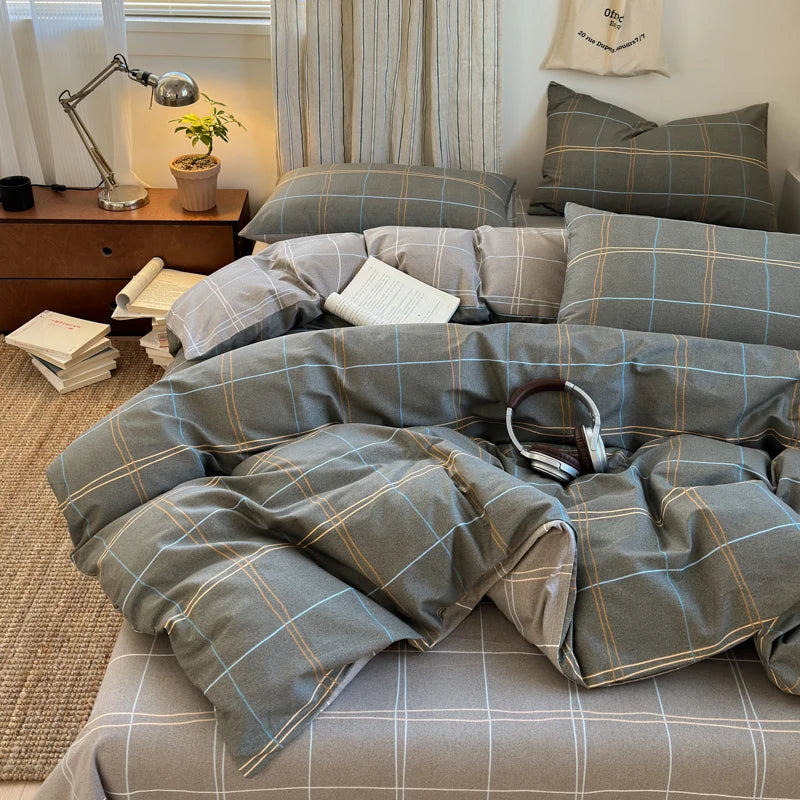 Checked & Plaid Duvet Cover Set with 2 Pillowcases, 100% Cotton Twill, 200 Thread Count, No Filling, 8 Designs, 4 Sizes