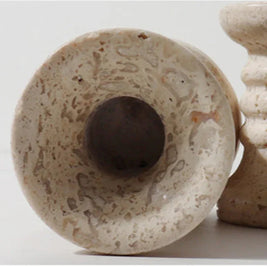 Travertine Candle Holders Set of 2, Ribbed Stone Candlesticks, 2.8 & 4.3in