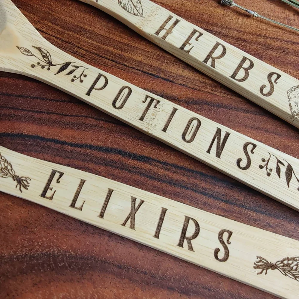 Kitchen Witch Wooden Spoon Set, Engraved Herbs, Potions & Elixirs Spoons, Witchy Halloween Kitchen Decor, Set of 3, 11.8in