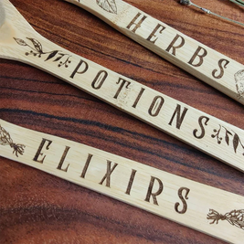 Kitchen Witch Wooden Spoon Set, Engraved Herbs, Potions & Elixirs Spoons, Witchy Halloween Kitchen Decor, Set of 3, 11.8in