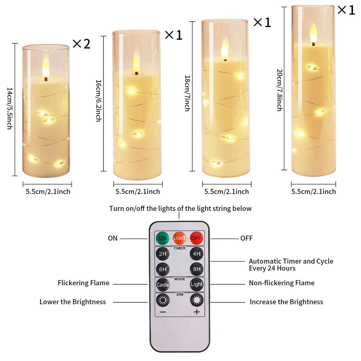 Flameless LED Pillar Candles with Remote, Flickering Battery Operated Candles with Star String Lights, Set of 5, 5.5-7.8in