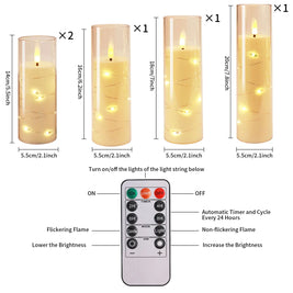 Flameless LED Pillar Candles with Remote, Flickering Battery Operated Candles with Star String Lights, Set of 5, 5.5-7.8in