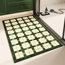 Checkerboard Bath Mat in Geometric Check, Minimalist Bathroom & Entryway Mat, Non Slip Absorbent, 8 Colors, 16x24in