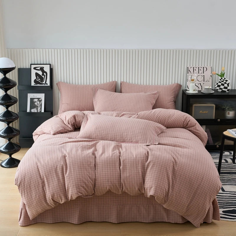 Plaid & Gingham Duvet Cover Set with 2 Pillowcases, 100% Cotton Bedding, 200 Thread Count, No Filling, 16 Colors, 4 Sizes