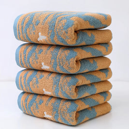 Jacquard Cotton Towel Set of 4, Thick Absorbent Bathroom Towels, Yarn Dyed Pure Cotton, 3 Colors, 14x28in