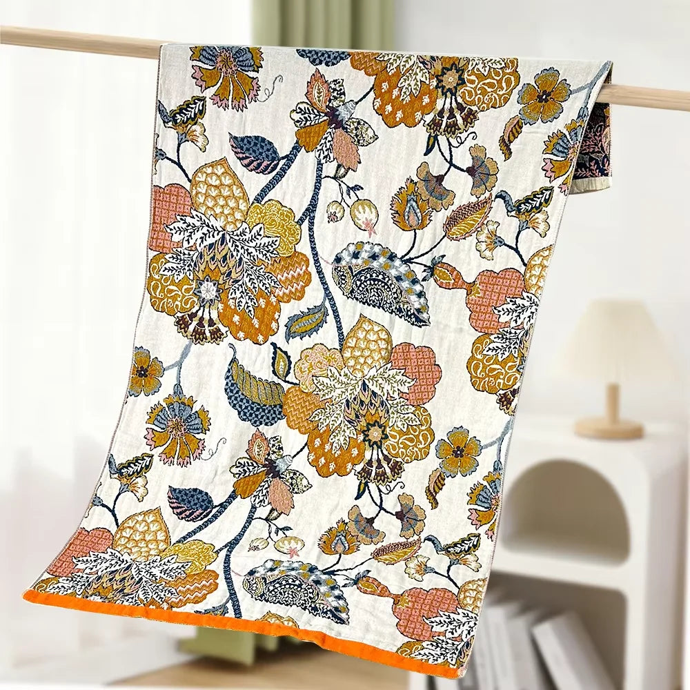Floral Gauze Bath Towel, Lightweight Soft Absorbent Sauna, Gym & Shower Towel, Quick Dry, 5 Designs