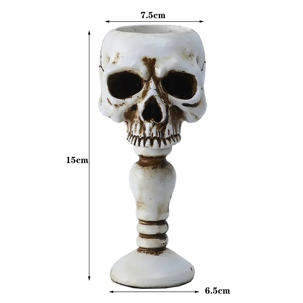 Pack of 3 Resin Skull Candle Holder, Halloween Candlestick for Mantel & Dining Table, Gothic Pedestal, Black or Bone White, 5.9in