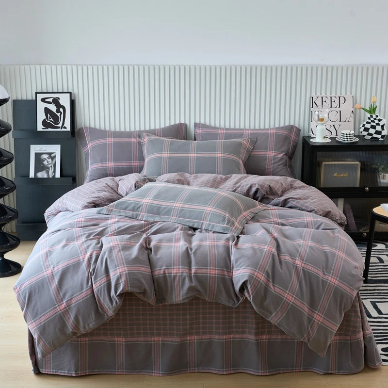 Plaid & Gingham Duvet Cover Set with 2 Pillowcases, 100% Cotton Bedding, 200 Thread Count, No Filling, 16 Colors, 4 Sizes