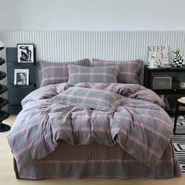 Plaid & Gingham Duvet Cover Set with 2 Pillowcases, 100% Cotton Bedding, 200 Thread Count, No Filling, 16 Colors, 4 Sizes