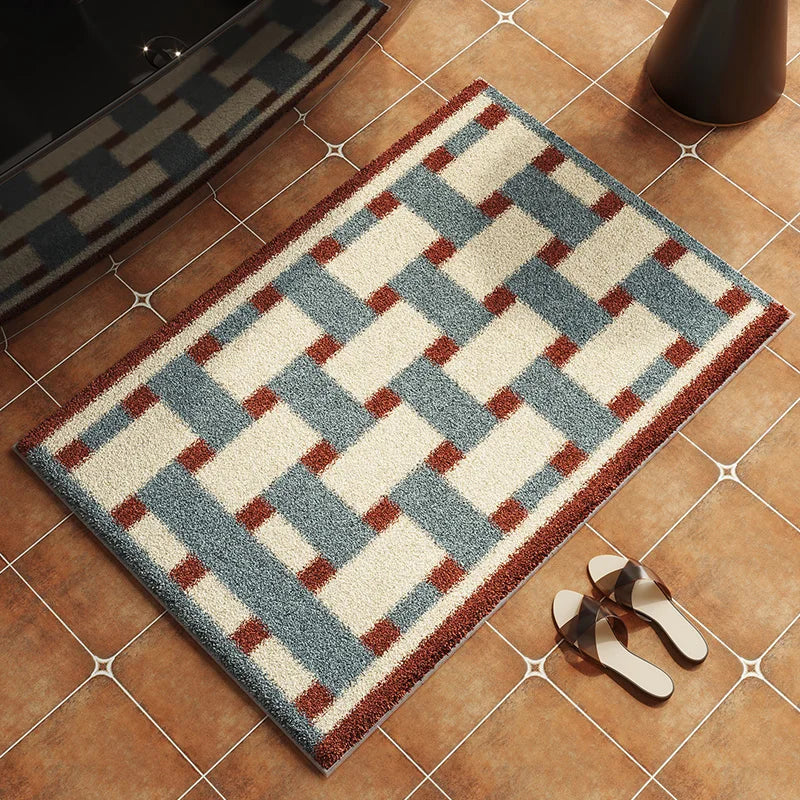 Retro Tile Pattern Bath Mat, Vintage Bathroom & Toilet Mat, Non Slip Absorbent, 6 Colors, 2 Sizes, 16-20in