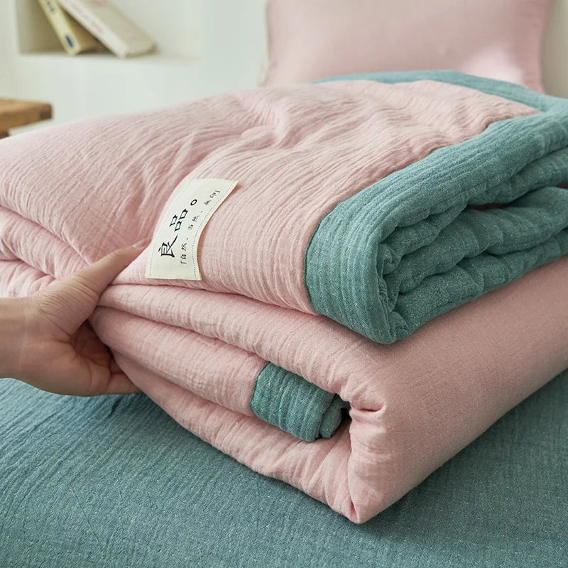 Two Tone Summer Quilt in Double Layer Yarn, Lightweight Cooling Bed Quilt, Reversible Colors, 6 Colors, 3 Sizes