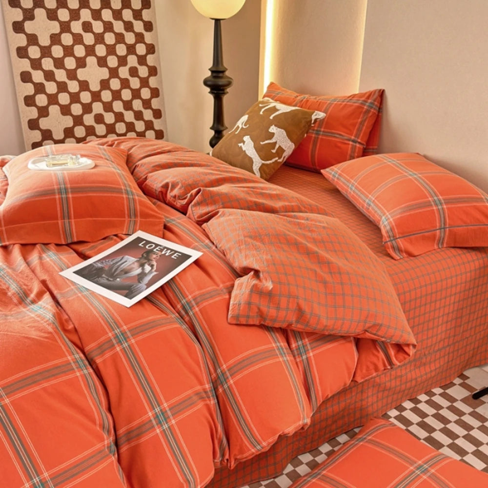 Plaid & Gingham Duvet Cover Set with 2 Pillowcases, 100% Cotton Bedding, 200 Thread Count, No Filling, 16 Colors, 4 Sizes