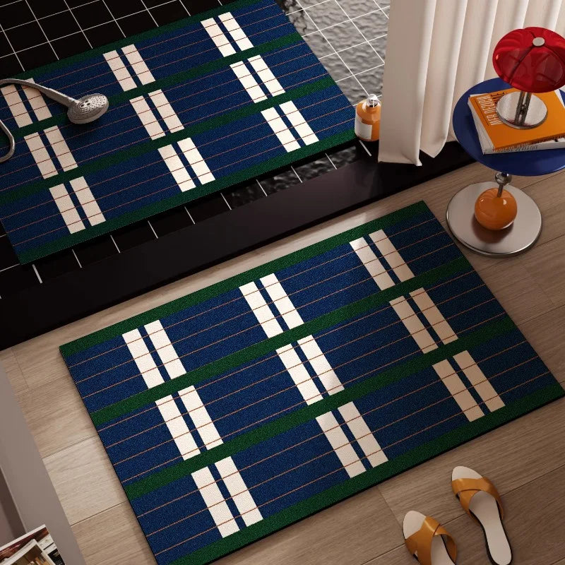 Bauhaus Bath Mat with Dot & Grid Pattern, Retro Bathroom & Doorway Mat, Non Slip Absorbent, 6 Designs, 16x24in
