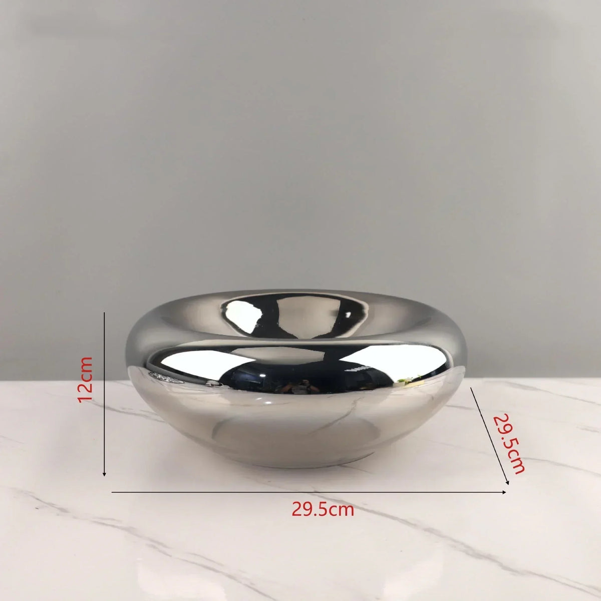 Silver Glass Fruit Bowl, Modern Centerpiece Bowl for Dining Table, 11.6in