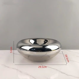 Silver Glass Fruit Bowl, Modern Centerpiece Bowl for Dining Table, 11.6in