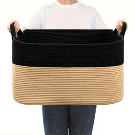 Large Woven Rope Storage Basket with Handles, Laundry, Blanket & Toy Basket, Halloween Candy Bin, 6 Colors, 19 x 13.4in
