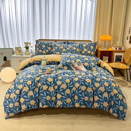 Retro Print Bedding Set of 4 with Duvet Cover, Flat Sheet & 2 Pillowcases, 100% Cotton, Brushed Finish, 23 Designs, 2 Sizes