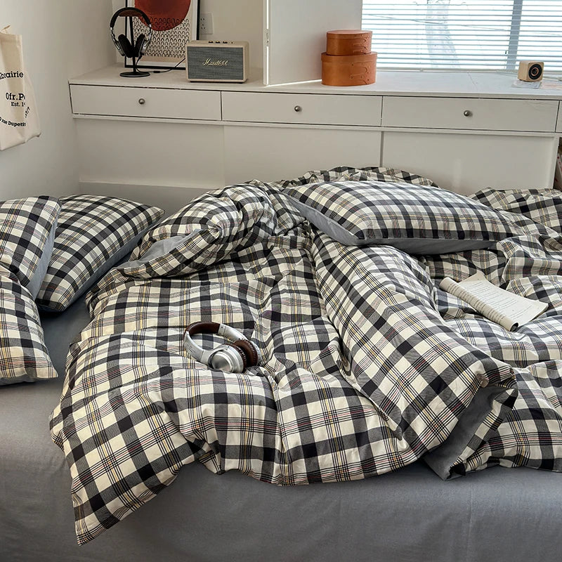 Checked & Plaid Duvet Cover Set with 2 Pillowcases, 100% Cotton Twill, 200 Thread Count, No Filling, 8 Designs, 4 Sizes
