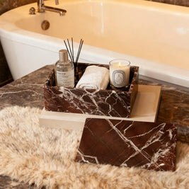 Cotton Swab Holder, Marble Look Bathroom Vanity Storage Box, Acrylic, 7.9in