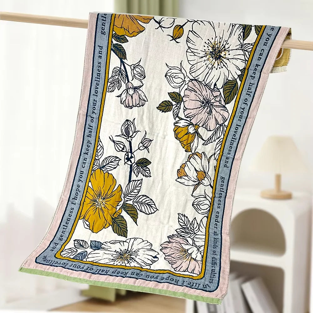 Floral Gauze Bath Towel, Lightweight Soft Absorbent Sauna, Gym & Shower Towel, Quick Dry, 5 Designs