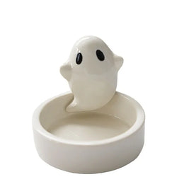Pack of 6 Ceramic Ghost Candle Holders, Halloween Tealight Holder for Table & Shelf, Glossy White with Black Eyes, 2.8in
