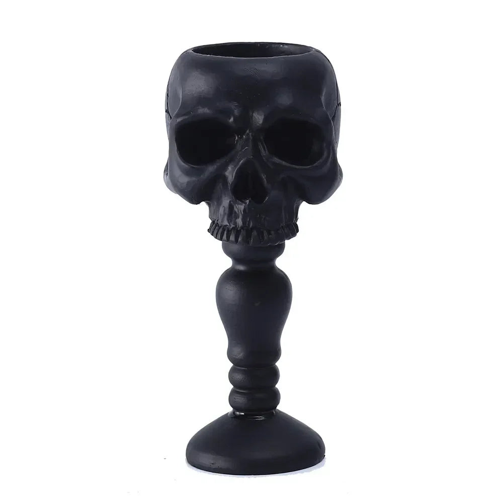 Pack of 3 Resin Skull Candle Holder, Halloween Candlestick for Mantel & Dining Table, Gothic Pedestal, Black or Bone White, 5.9in