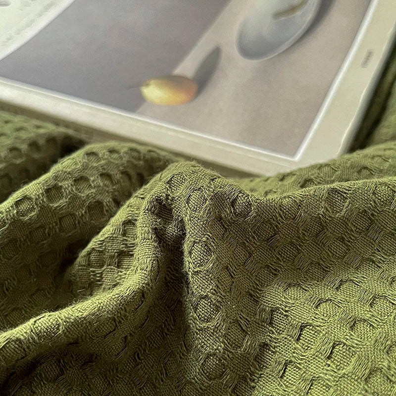 Waffle Weave Bedding Set of 4 with Duvet Cover, Flat Sheet & 2 Pillowcases, 100% Cotton, No Filling, 4 Colors, 2 Sizes