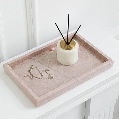 Pink Marble Tray, Hand Polished Coffee Table & Vanity Tray, 9.8-11.8in
