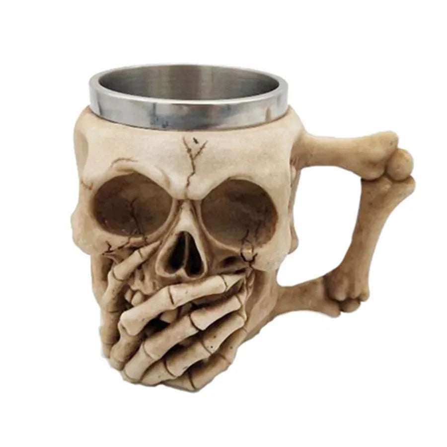 Pack of 3 3D Skull Mug & Goblet, Halloween Resin Skull Cup with Stainless Steel Liner, Gothic Bar & Party Drinkware, 9 Styles, 180-500ml