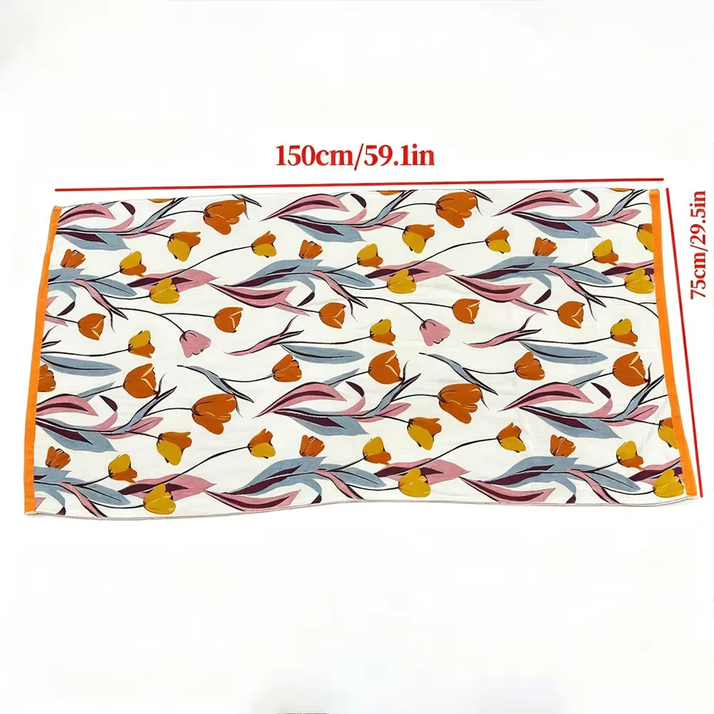 Floral Gauze Bath Towel, Lightweight Soft Absorbent Sauna, Gym & Shower Towel, Quick Dry, 5 Designs